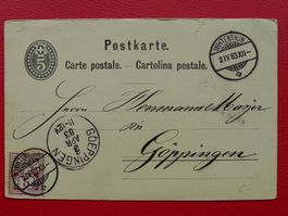 1883, saubere Karte 60A von WINTERTHUR nach GÖPPINGEN (DE)