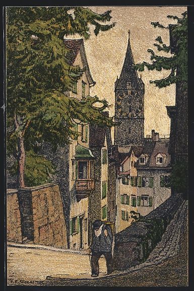 Cartoline postali: Zürich, Pfalzgasse mit St. Peter – Usato da Berlin venduto da bartko-reher