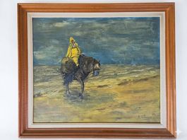Ölgemälde Krabbenfischer zu Pferd R. Valenne (1964) Antik 