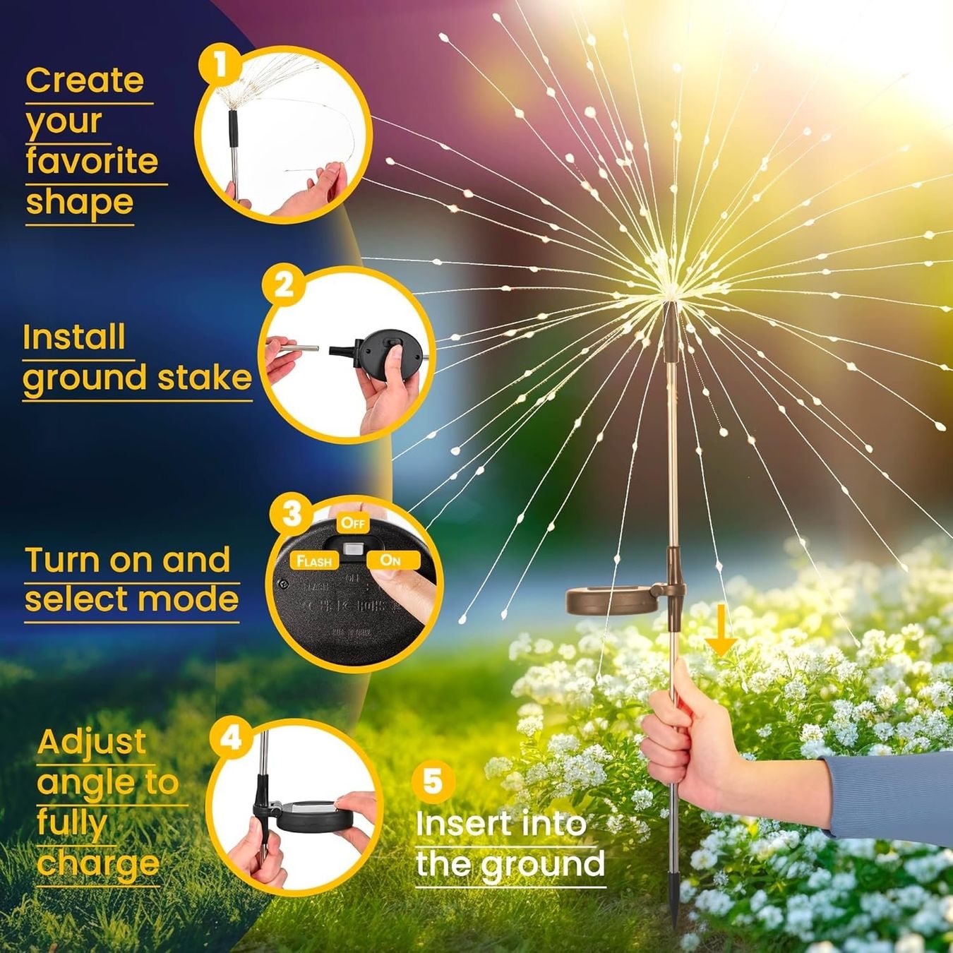 Lampen: 4x Solar LED Feuerwerk Gartenleuchten – Neu und originalverpackt aus Nuglar von SmartLiving24 4
