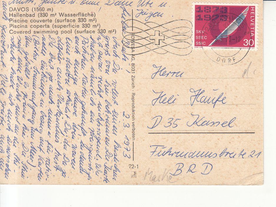 Cartoline postali: Davos Hallenbad 1973 – Usato da Bürglen TG venduto da StampGraf 1