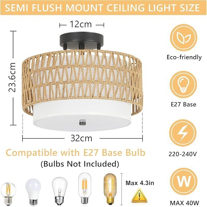 Lampadari & plafoniere: Deckenlampe Deckenleuchte Rattan Leinenschirm E27 rustikal – Nuovo e nell'imballaggio originale da Herisau venduto da Serenco 3