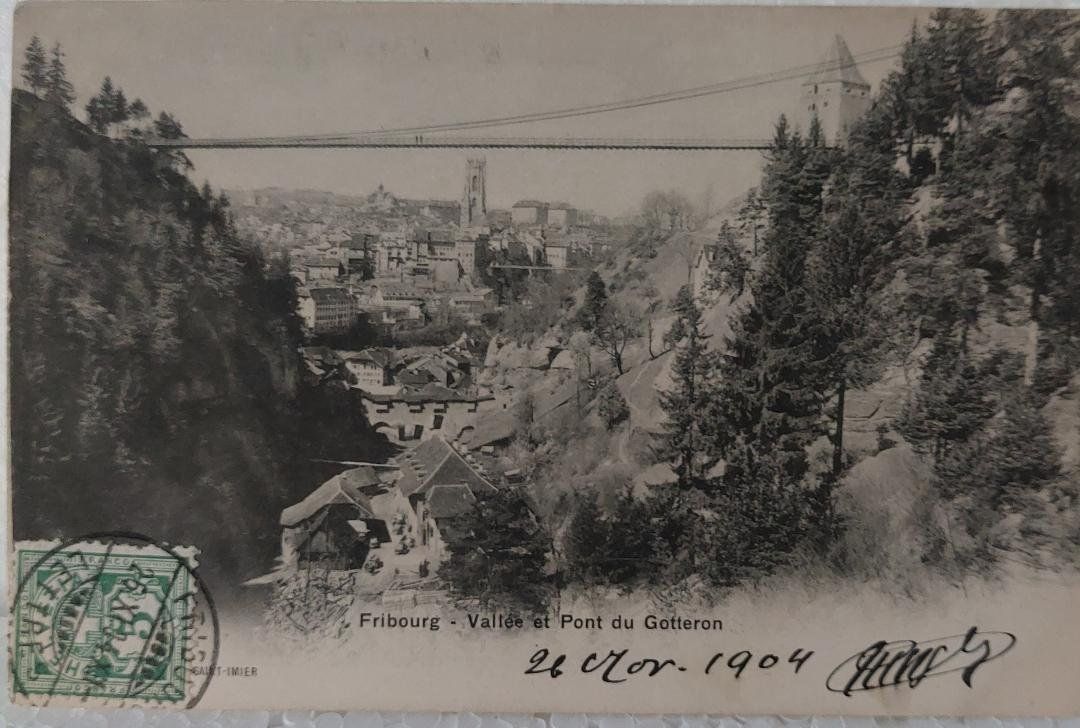 Cartoline postali: FRIBOURG  -  Vallée et Pont du Gotteron  -  1904 – Usato da Delémont venduto da Domdom1