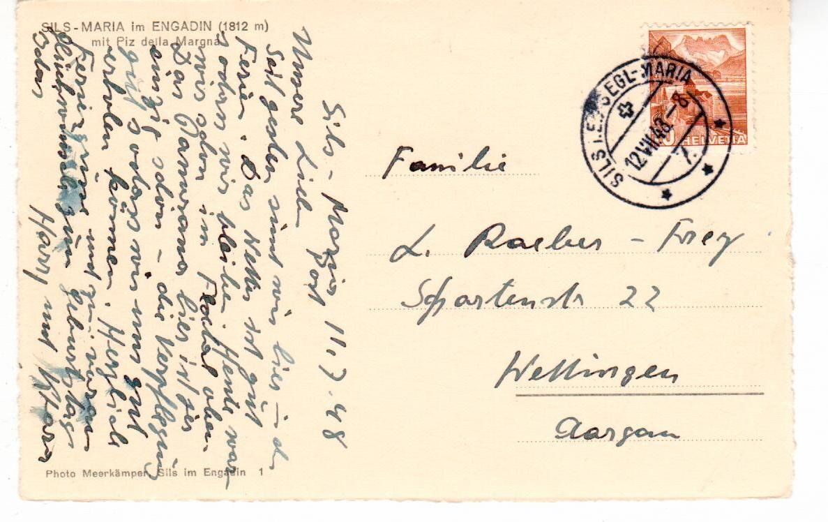Ansichtskarten: Sils - Maria 1948 – Gebraucht aus Wolhusen von Curver9 1