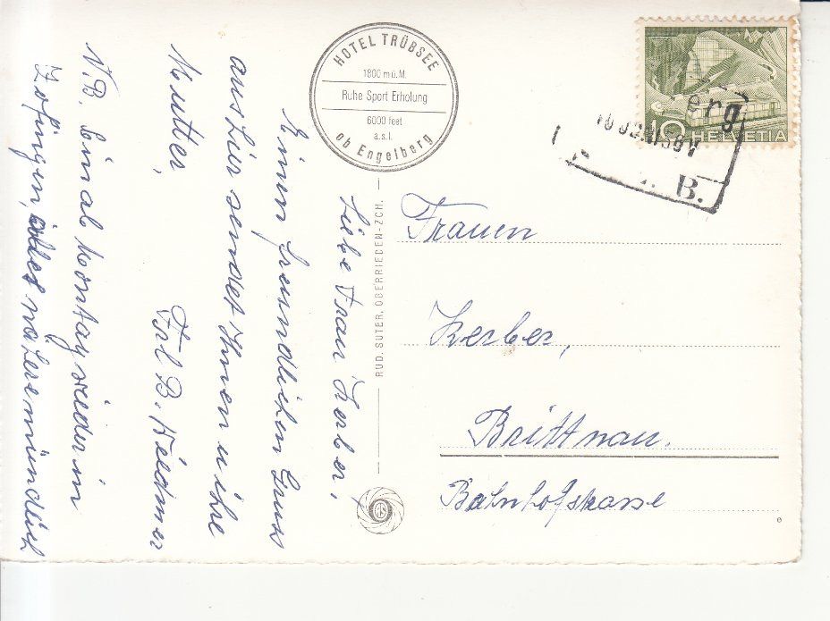 Cartoline postali: Trübsee 1956 – Usato da Bürglen TG venduto da StampGraf 1