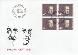 1980 2 FDC 4er Blockserie Europa CEPT J.K. Kern G.A. Hasler