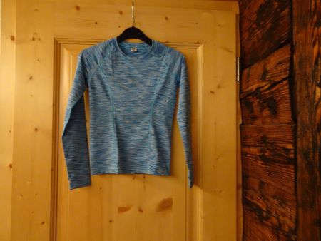 Damen Sportshirt langarm blau-weiss meliert Gr. XS - 2603118