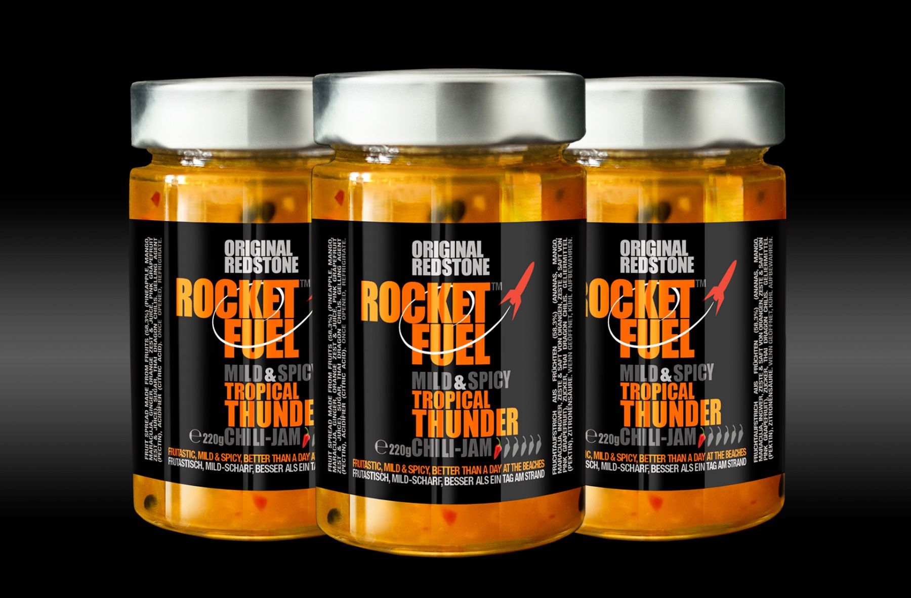 Lebensmittel & Spezialitäten: 3 Gläser Rocket Fuel Tropical Thunder Mild & Spicy Chili Jam – Neu und originalverpackt aus Meilen von tecdiver 1