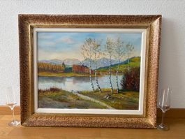 78 cm x63.5cm/ F. Benninger1955/ Öl Gemälde Am Altenrhein