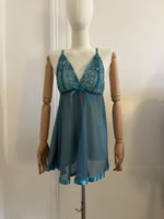 Teal Babydoll Lingerie with Floral Detail - Size Medium