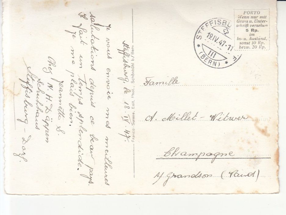 Cartoline postali: Steffisburg 1947 – Usato da Bürglen TG venduto da StampGraf 1
