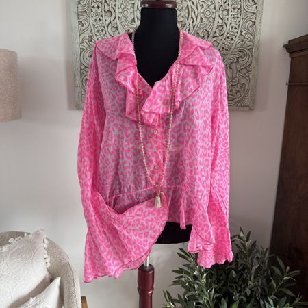 Trendy Vollant Bluse Leo Print rosa pink 1Size