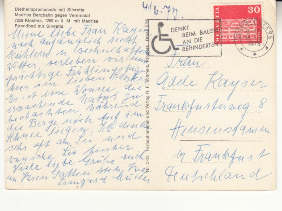 Ansichtskarten: Klosters 1973 – Gebraucht aus Bürglen TG von StampGraf 1