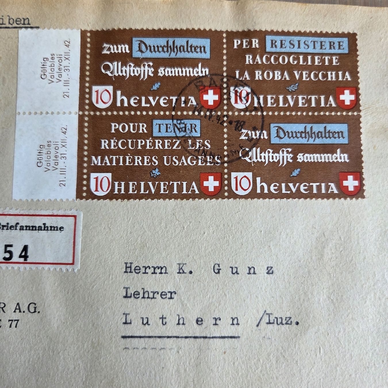 Tutti i francobolli: Brief 1942 Altstoffverwertung Satz – Usato da Stans venduto da Ducati16 1