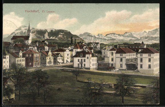 Ansichtskarten: Hochdorf, Ortsansicht mit Kirche und Geb – Gebraucht aus Berlin von bartko-reher