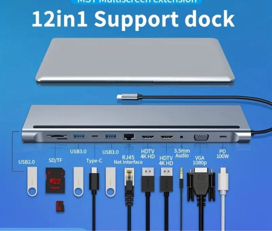 USB-C-Dockingstation, 12-in-1-USB-C-Hub mit dreifachem | Kaufen auf Ricardo
