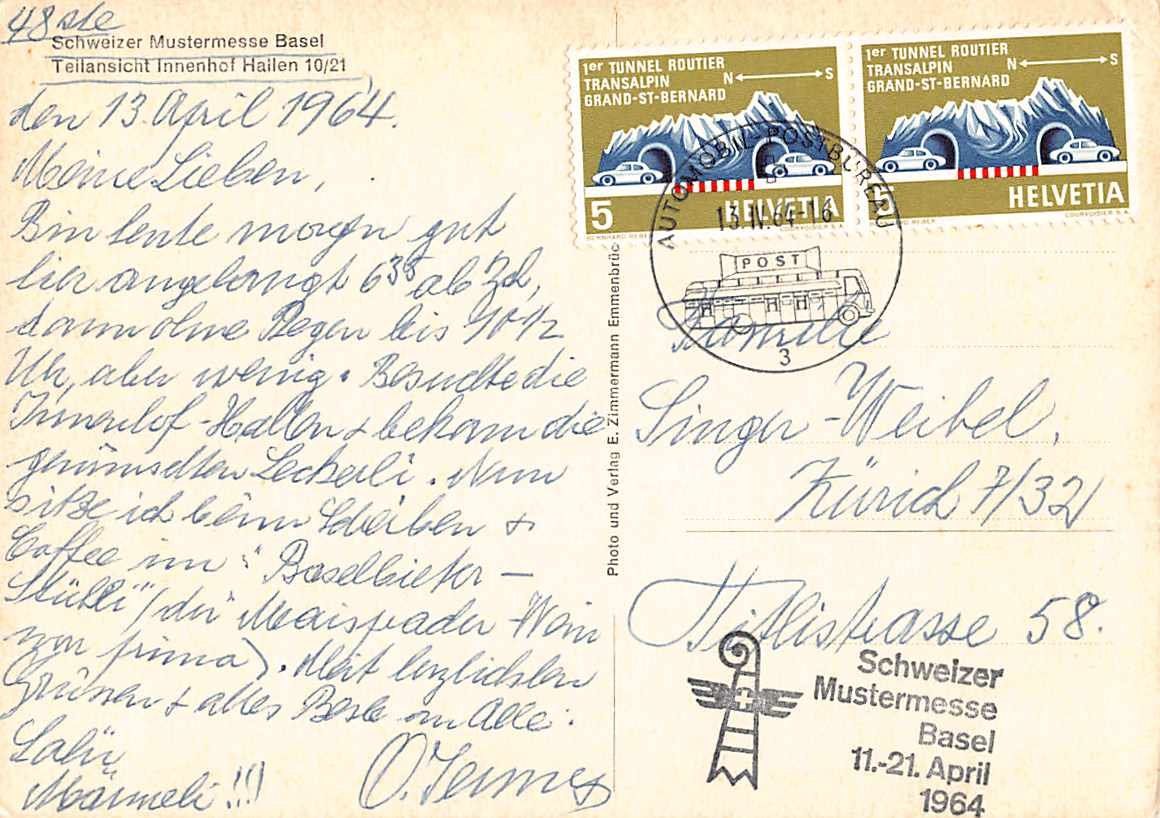 Cartoline postali: GRUSS von der MUBA - alte Ansichtskarte 1964 – Usato da Winterthur venduto da SchatzchischtliWinti 1