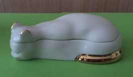 Porzellanschälchen mit Deckel, Katzenfigur, weiss.