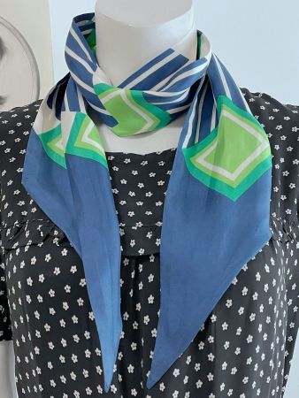 Schal Seide blau-grün-weiss VINTAGE 1960s