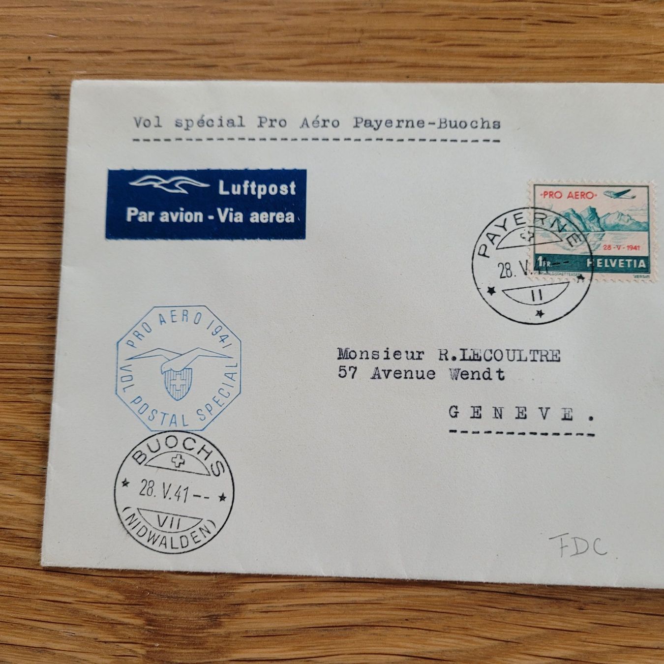 Tutti i francobolli: Luftpost Payerne 1941 Buochs Genève – Usato da Biel/Bienne venduto da Destockweb