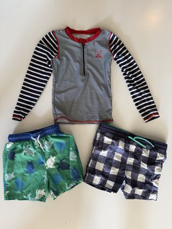Badeshirt und 2 Shorts Grösse ca. 104/110 (3-4J)