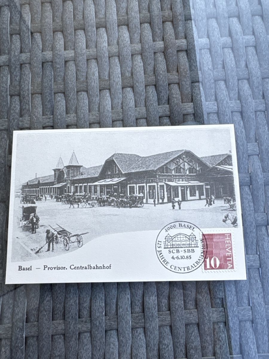 Cartoline postali: Ansichtskarte Basel Provisorischer Centralbahnhof 1985 – Usato da Basel venduto da Fischstabli