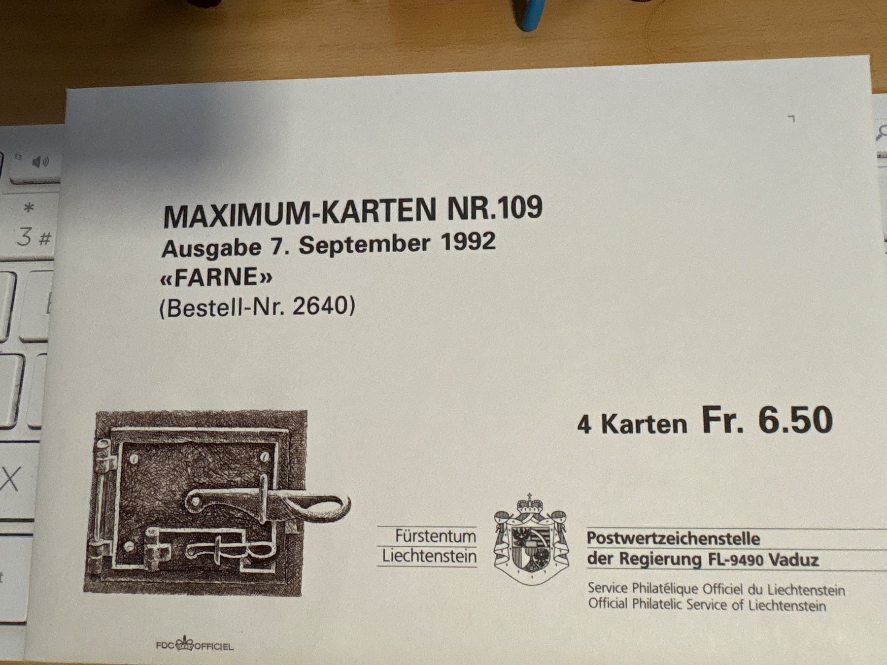 Cartoline postali: Liechtenstein Maximum Karten Nr.109 "Farne" 1992, Top! – Usato da Ibach venduto da lisch3 2