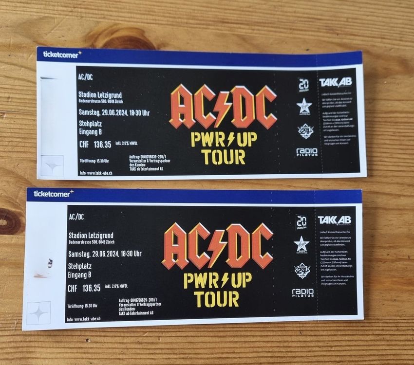 AC/DC Ticket, 29.06.2024, Letzigrund Zürich, Stehplatz 2 Stk | Acheter ...