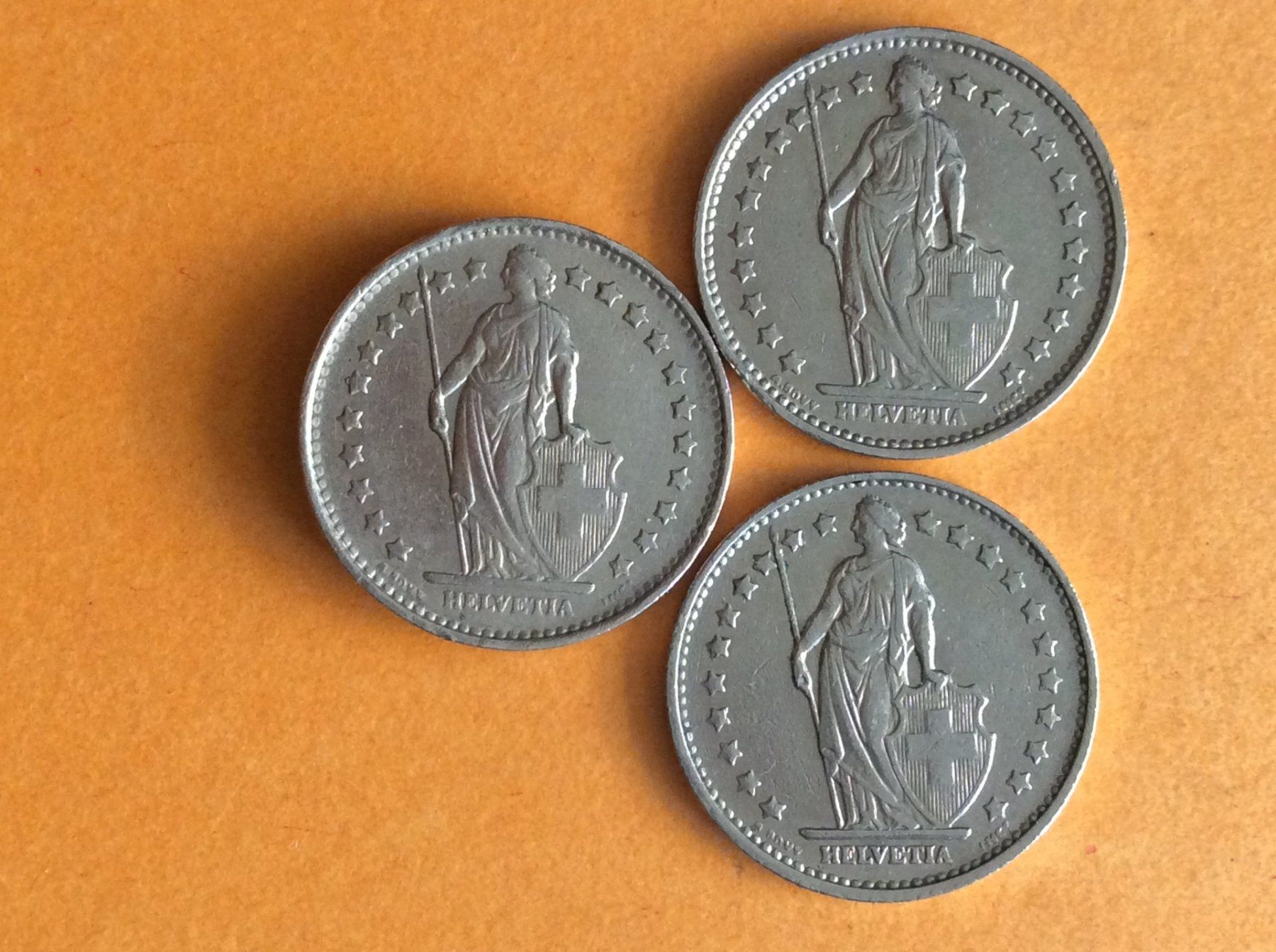 Alle Münzen: 1 franc  1968 - 1969 - 1970 – Gebraucht aus Genève von pie_fh2d 1