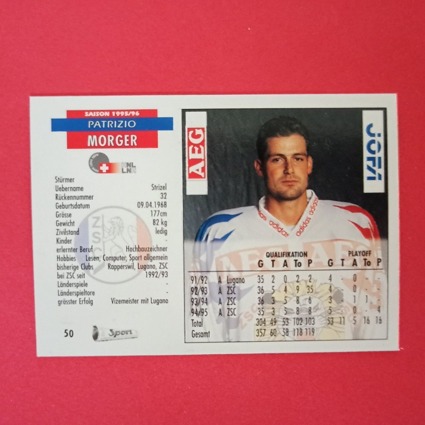 Carte collezionabili: Patrizio Morger - ZSC Card - 1995/96 – Usato da Dübendorf venduto da kb86_MOVIE 1