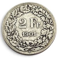 SCHWEIZ 1901 B – 2 FRANKEN – STEHENDE HELVETIA – SILBER 835