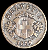 Silber Billon 20 Rappen 1858 Schweiz