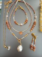 Schmuckset, 3 Halsketten+Armband+Ohrringe, neu