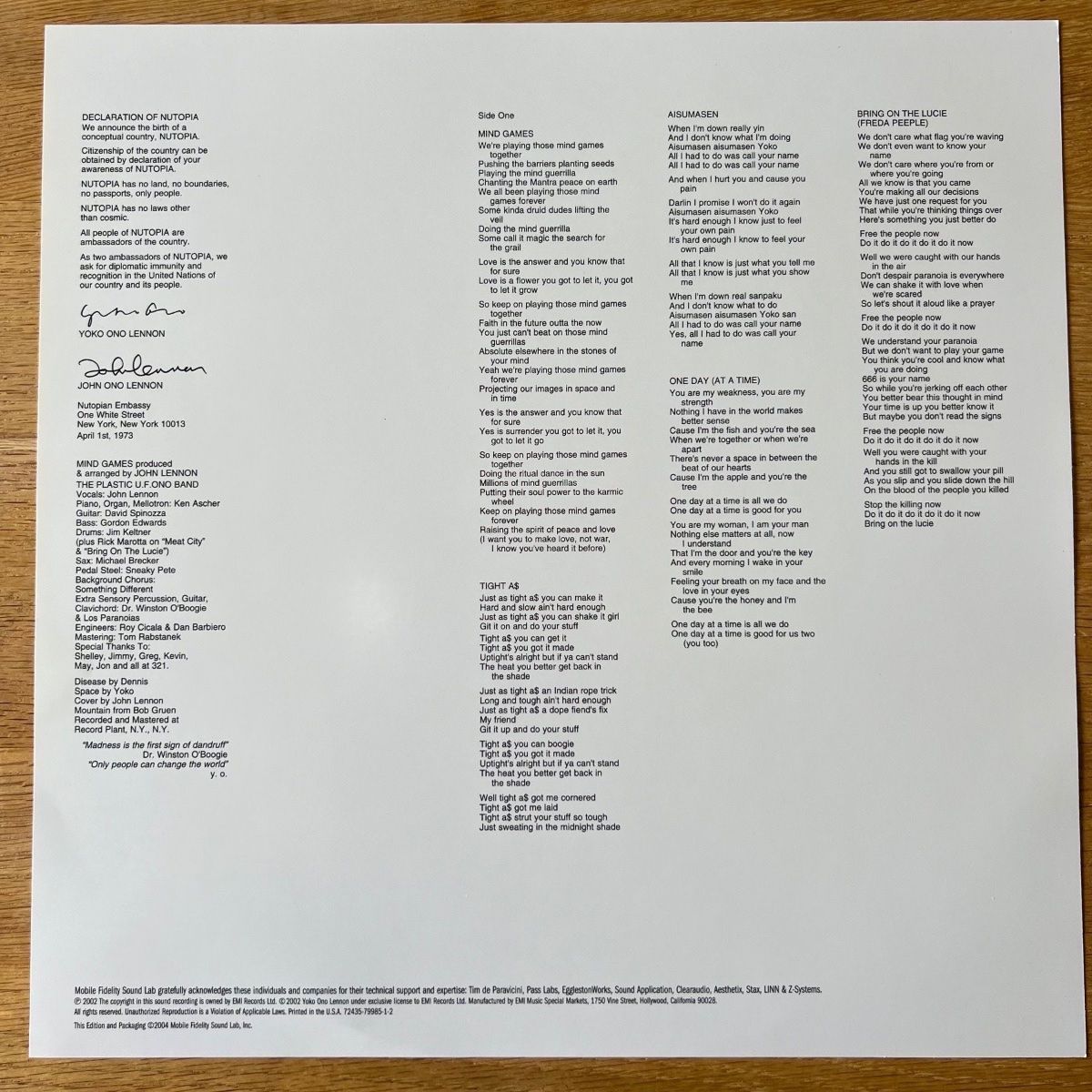 Dischi in vinile: John Lennon - Mind Games / Audiophile MFSL 2004 - TOP – Usato da Gais venduto da soundcave57 3