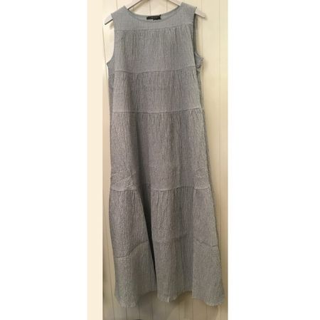 GWhite langes Strand Kleid o Arm Streifen fein blau weiss 34