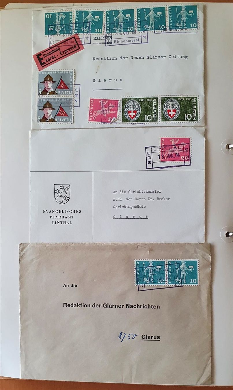 Alle Briefmarken: Sammlung Kanton Glarus im Ordner – Gebraucht aus Kreuzlingen von Rschweiz1 9