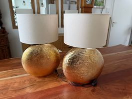 Tischlampen Gold Kugelförmig Lampenschirm Weiss 2er Set