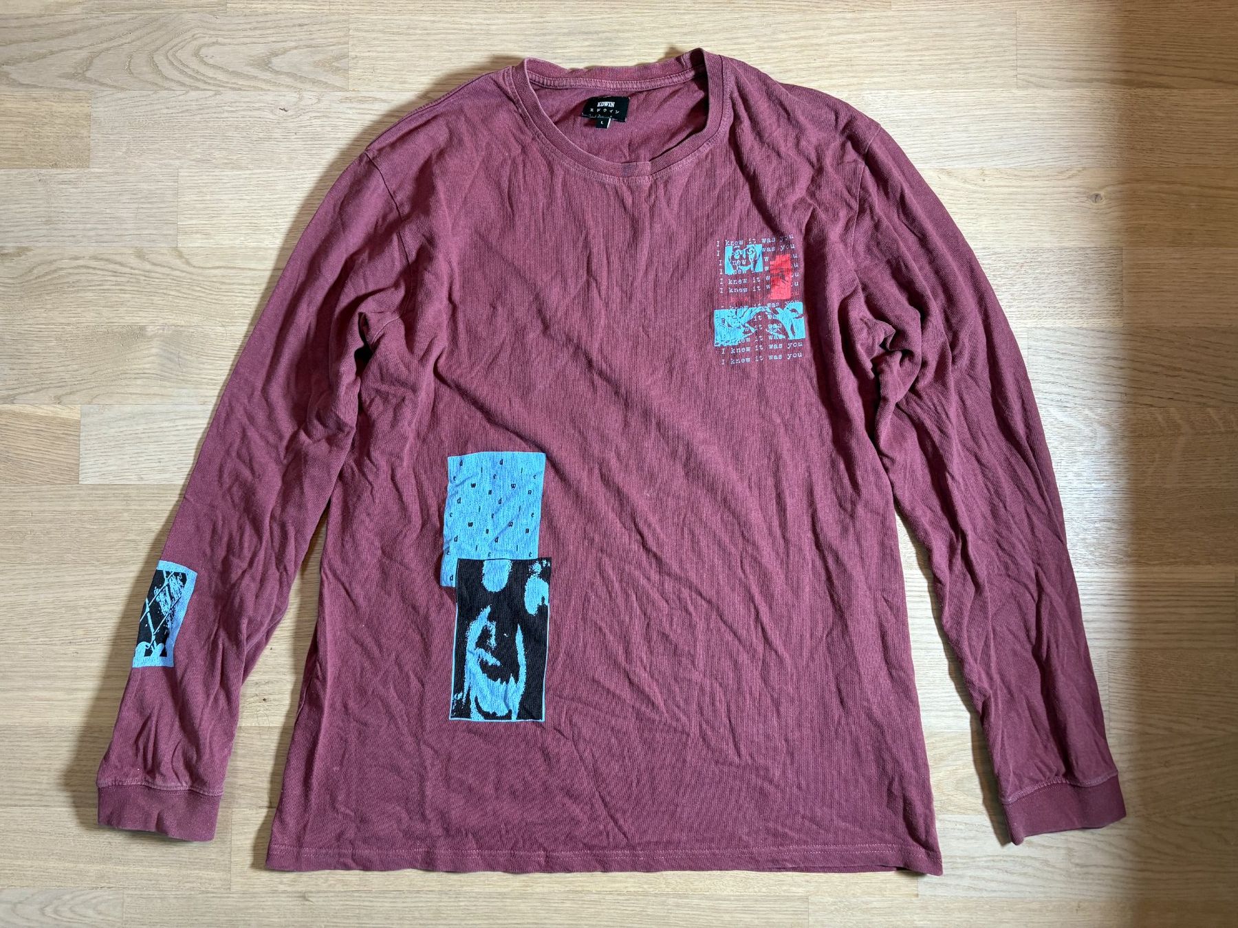 T-shirt: Cooles Edwin Langarmshirt, bordeauxrot, – Usato da Elgg venduto da Jo_Naj