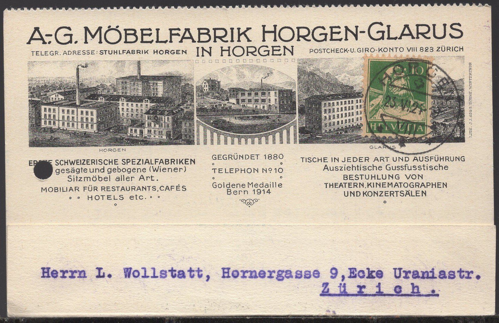 Tutti i francobolli: Horgen - Glarus  Möbelfabrik   1924 – Usato da Aarau venduto da kufi44