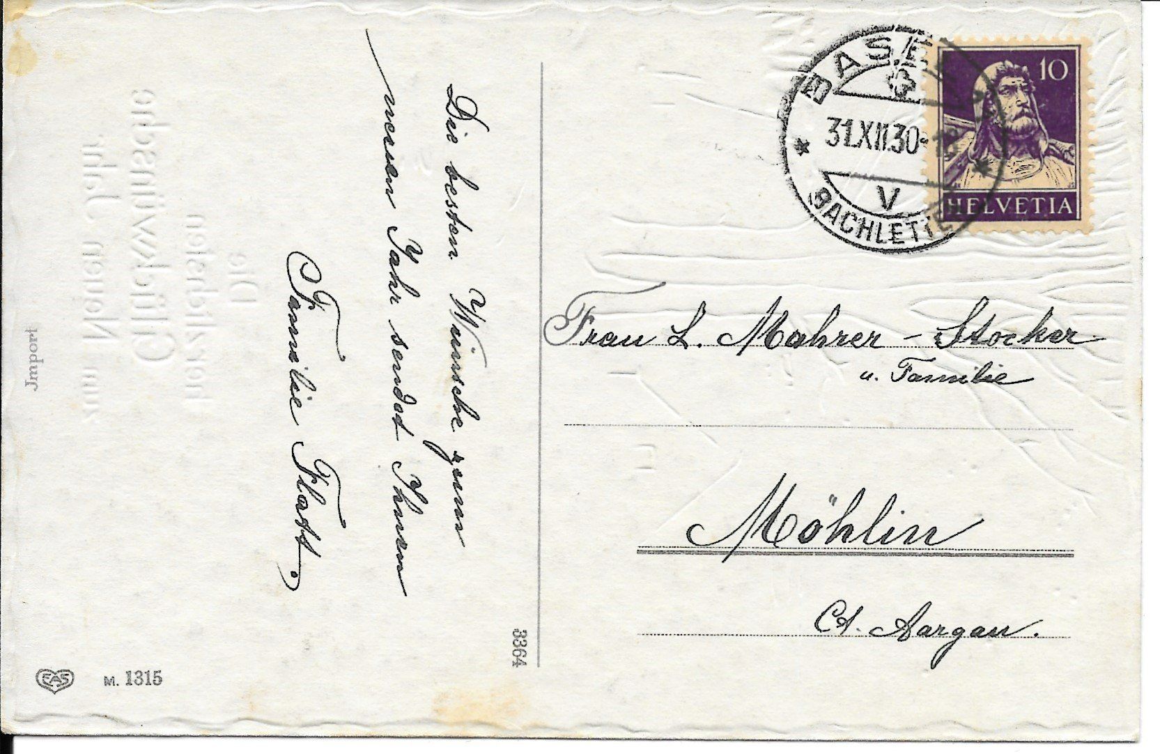 Cartoline postali: Ansichtskarte "Zum neuen Jahr" – Usato da Möhlin venduto da RoMe49 1