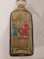 Alte Schnapsflasche , amber, mit Emailmalerei