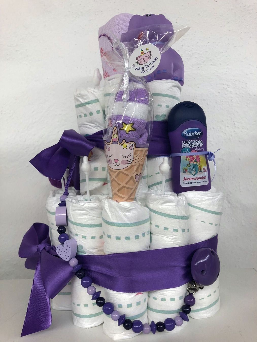 Secchi per pannolini & Pannolini: Windeltorte violette, Baby Geschenk, Geburt, Taufe – Nuovo (secondo la descrizione) da Waldstatt venduto da wundertuete1 1