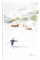 Künstler-AK: Pellegrini - Skifahrer  Winterlandschaft - 1922