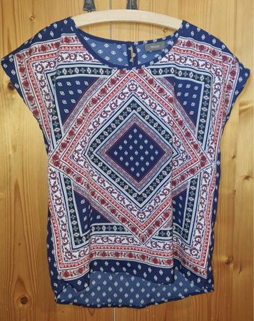 Damen Bluse blau gemustert kurzarm 
