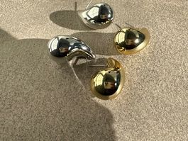 2er SetOhrstecker Tropfenform Silber und Goldfarben Damen