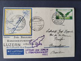 1932, Postkarte mit Luftschiff Graf Zeppelin nach Brasilien