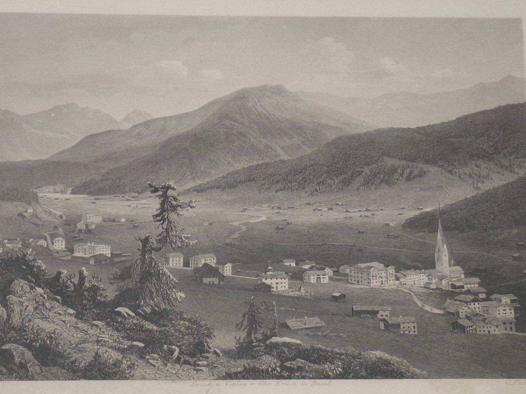 Stiche: Originaler alter Stich von Davos, um ca. 1865, . 38 x 33 cm – Gebraucht aus Meilen von Anfield1 1