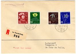 Pro Juventute 1949 auf Lokal-Chargé-FDC von LA TOUR-DE-PEILZ