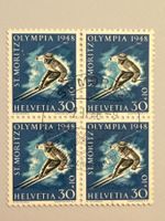 1948 Olympiade ZNr. Z28w im 4er Block, Zentrum Stempel