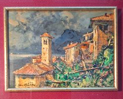 von Büren Carlo, Melano TI, Gandria, Tessin, Ölbild, Kirche